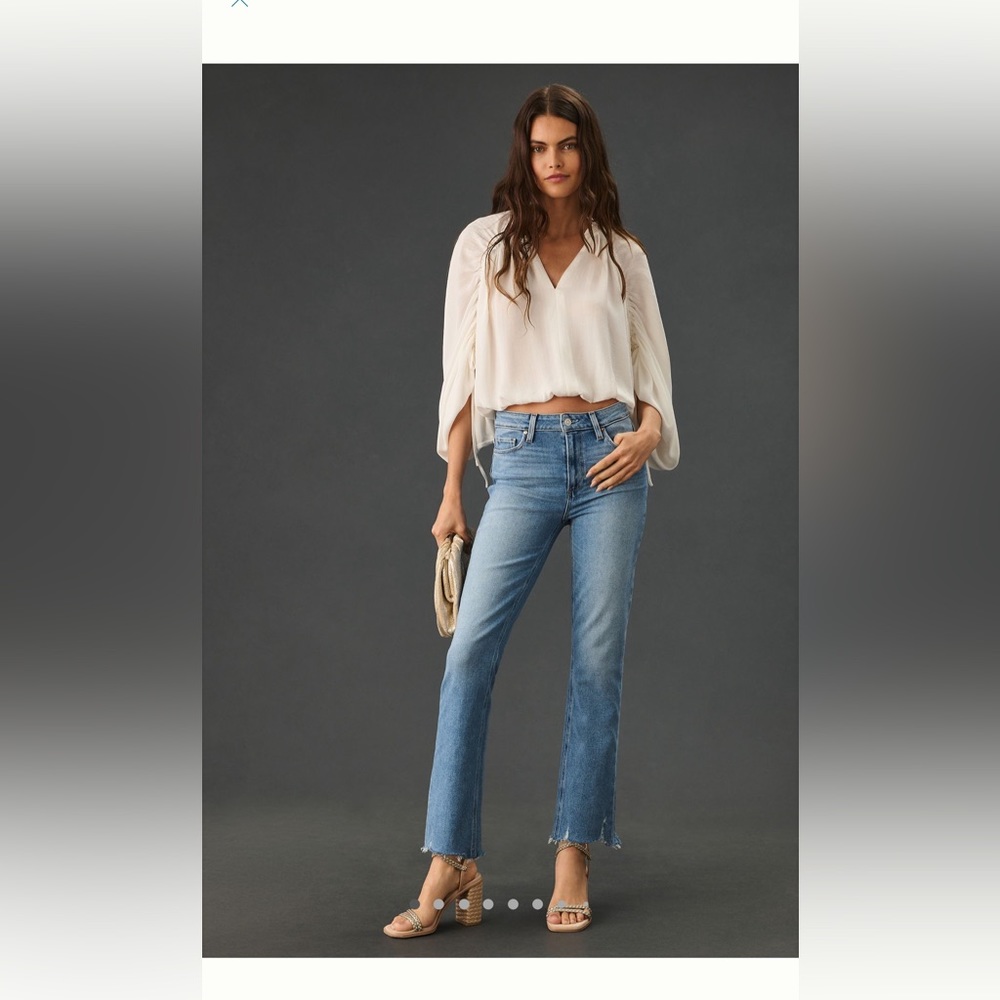 PAIGE Women's Cindy Vintage High Rise Straight Ankle Jeans - Raw Hem, Marbled Wash - View #6